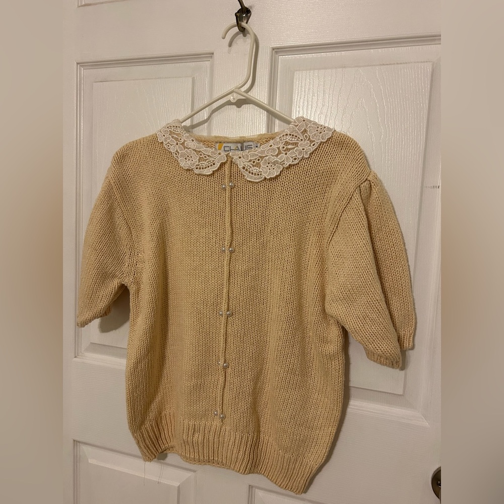 Chaus Cream Sweater with Lace Collar